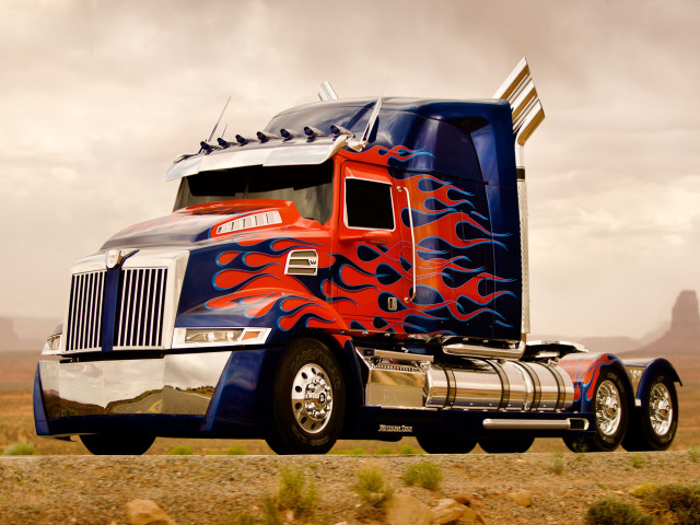 Semi truck flames desert road free wallpaper for desktop - medium preview image