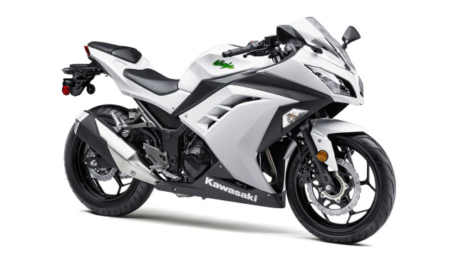 White motorcycle green logo photorealism free wallpaper for desktop - medium preview image