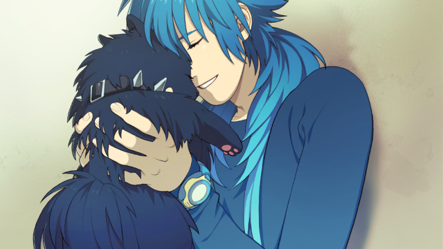 Anime couple hugging blue hair free wallpaper for desktop - medium preview image