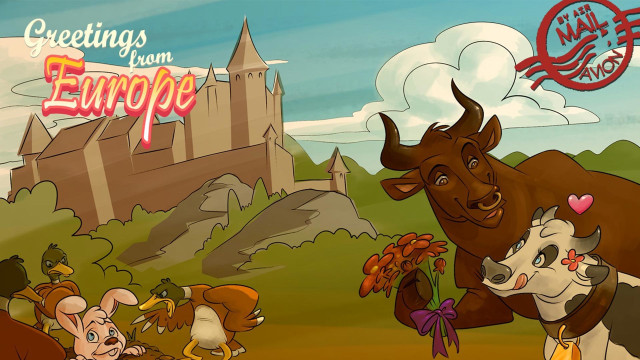 Cows field castle greetings from free wallpaper for desktop - medium preview image