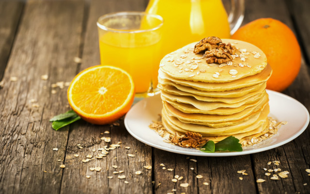 Pancakes nuts oranges orange juice free wallpaper for desktop - medium preview image
