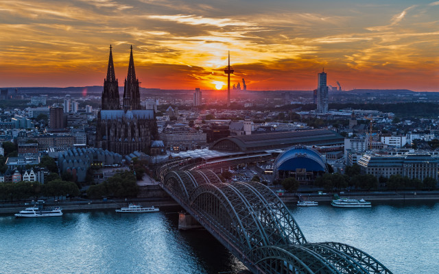 Bridge river city sunset train #2 free wallpaper for desktop - medium preview image