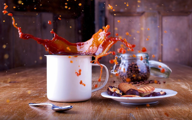 Spilled coffee food spoon autumn free wallpaper for desktop - medium preview image