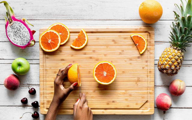 Orange cutting blue nails fruit free wallpaper for desktop - medium preview image
