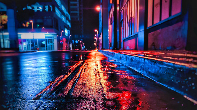 Wet street neon cyberpunk elsa free wallpaper for desktop - medium preview image