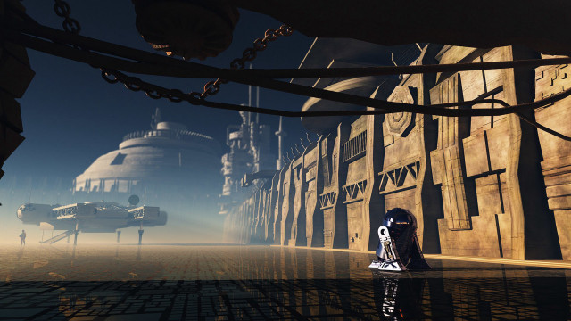 Sci fi fantasy cityscape bridge free wallpaper for desktop - medium preview image