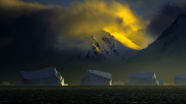 Mountain icebergs cloudy sky ecological free wallpaper for desktop - medium preview image
