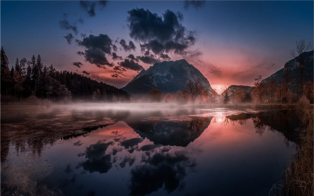 Mountain lake sunset clouds forest #5 free wallpaper for desktop - medium preview image