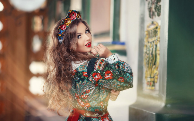 Woman colorful dress long hair free wallpaper for desktop - medium preview image