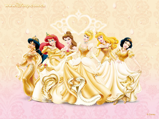 Princesses row pink background group free wallpaper for desktop - medium preview image