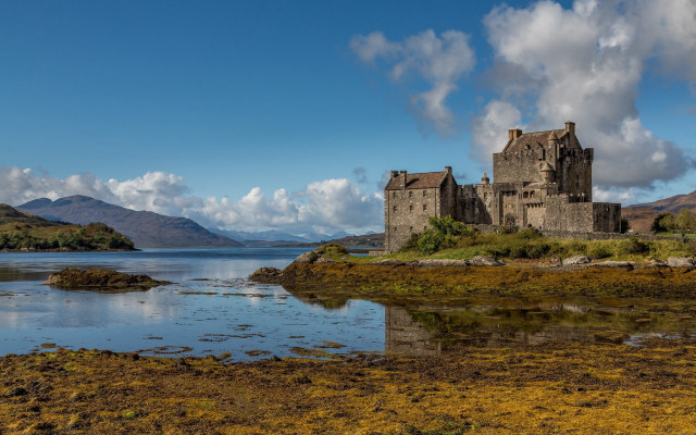 Castle lake mountains green field free wallpaper for desktop - medium preview image