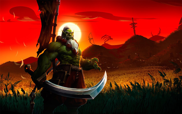 Man sword axe field red free wallpaper for desktop - medium preview image