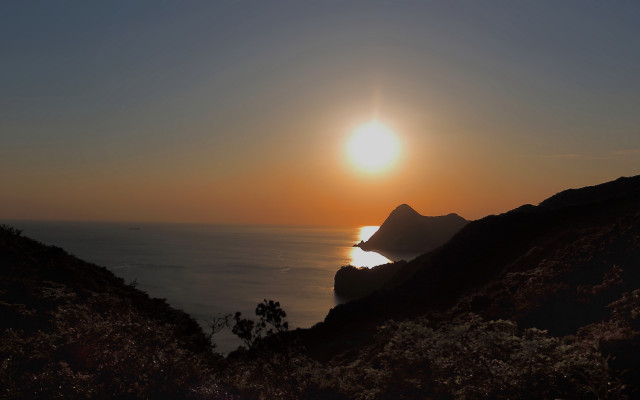 Sunset ocean mountain city lights free wallpaper for desktop - medium preview image