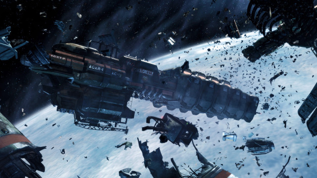 Space station debris aurora moonlight free wallpaper for desktop - medium preview image