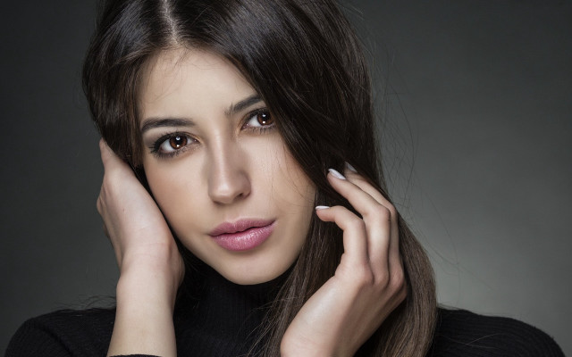 Elina karimova black hair portrait free wallpaper for desktop - medium preview image