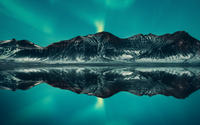 Mountain range green aurora lake free wallpaper for desktop - medium preview image