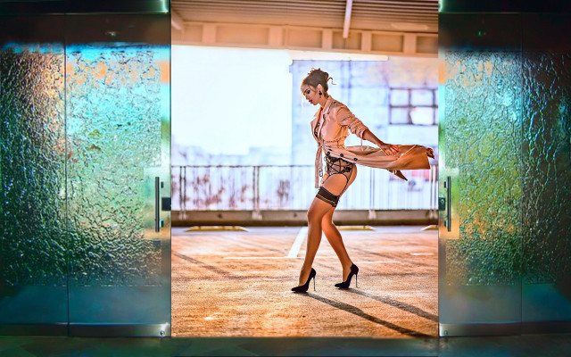 Woman skirt heels building glass free wallpaper for desktop - medium preview image