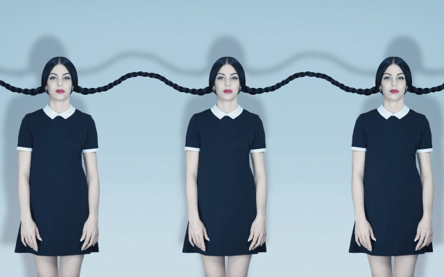 Woman black hair poses surrealist free wallpaper for desktop - medium preview image