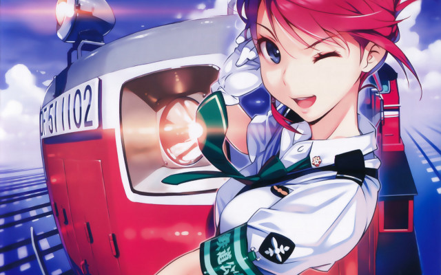 Redhair girl train smiling arcade free wallpaper for desktop - medium preview image