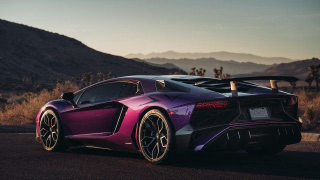 Purple sports car desert mountains free wallpaper for desktop - medium preview image