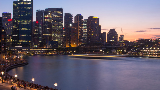 City skyline river bridge night free wallpaper for desktop - medium preview image