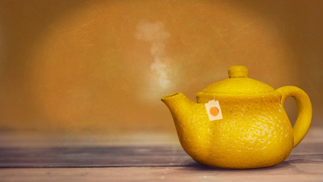 Yellow teapot tag table wall free wallpaper for desktop - medium preview image