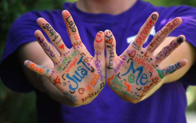 Hands writing blue purple artist free wallpaper for desktop - medium preview image