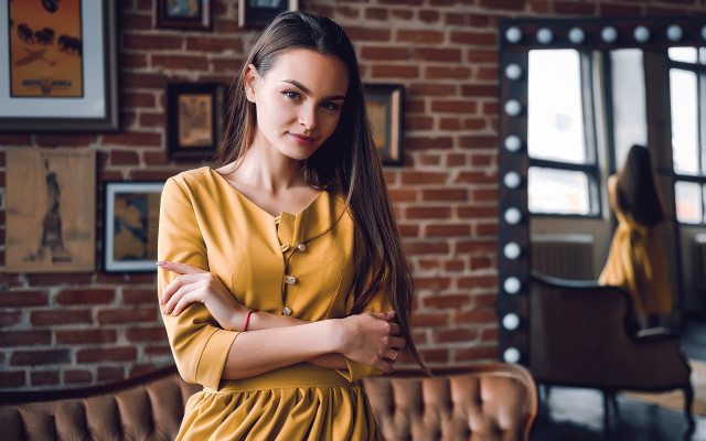 Elina karimova yellow dress brick free wallpaper for desktop - medium preview image