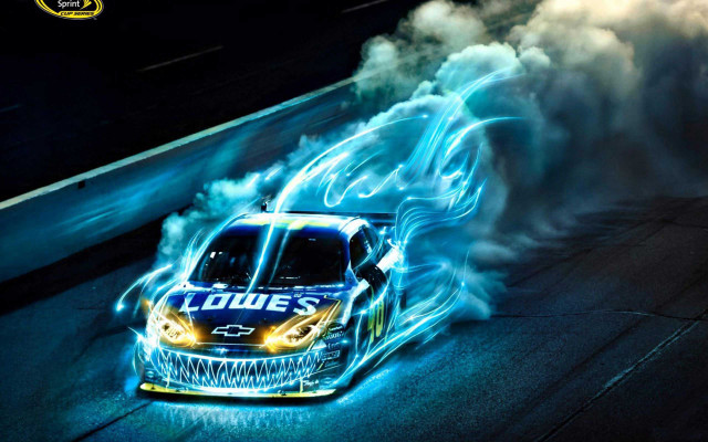 Blue flames car driving track free wallpaper for desktop - medium preview image