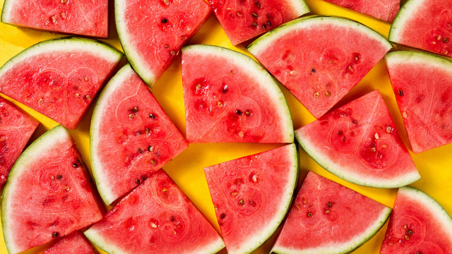 Yellow plate watermelon cutlery summer free wallpaper for desktop - medium preview image
