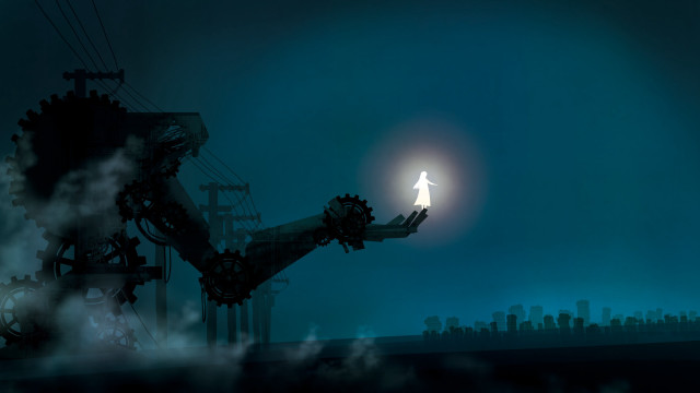 Sky moon ruins figure machinery free wallpaper for desktop - medium preview image