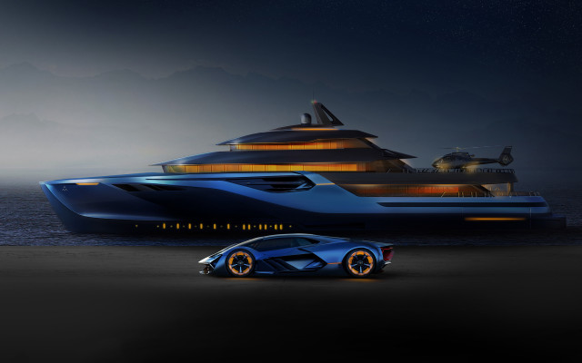 Blue sports car boat moon free wallpaper for desktop - medium preview image