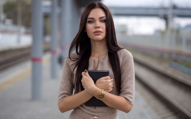 Woman book train platform bokeh free wallpaper for desktop - medium preview image
