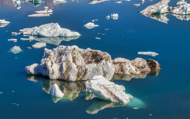 Icebergs lake ecological art puzzle free wallpaper for desktop - medium preview image