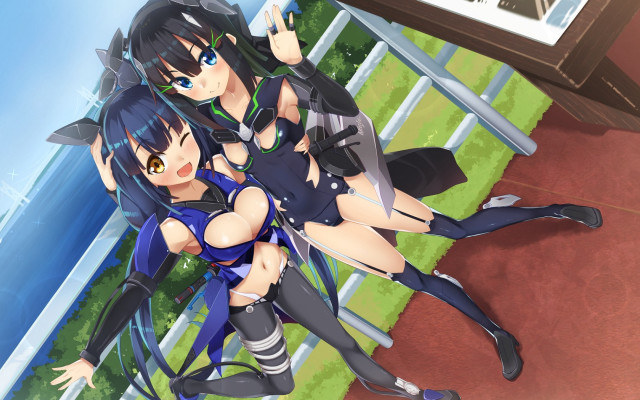 Anime girls field fence blue free wallpaper for desktop - medium preview image