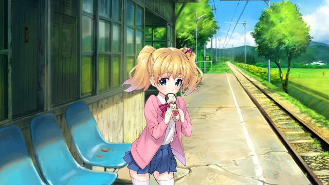 Girl train platform blonde blue free wallpaper for desktop - medium preview image