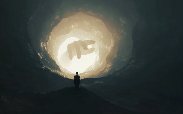 Cave giant hand light dali free wallpaper for desktop - medium preview image