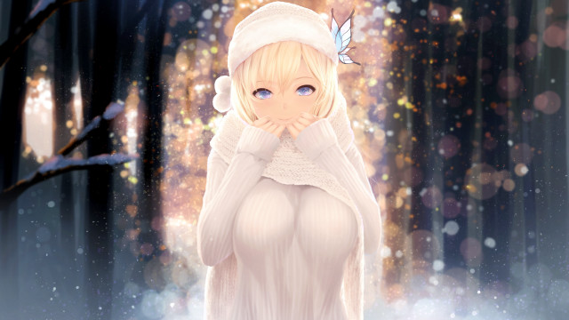 Snowy forest woman white dress #2 free wallpaper for desktop - medium preview image