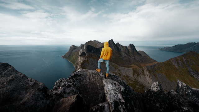 Mountain yellow jacket water sky free wallpaper for desktop - medium preview image