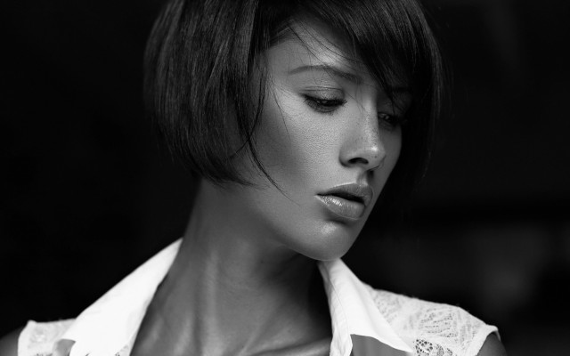 Woman short hair white shirt free wallpaper for desktop - medium preview image