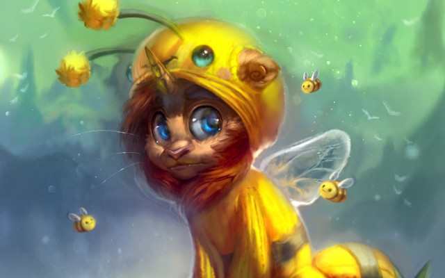 Yellow cat bee costume birds free wallpaper for desktop - medium preview image