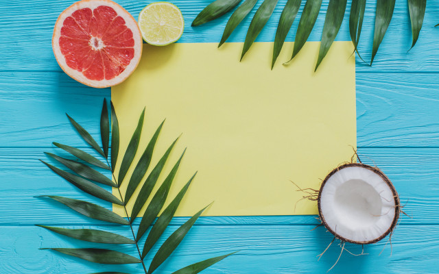 Grapefruit coconut blue table summer free wallpaper for desktop - medium preview image