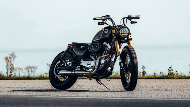 Motorcycle ocean road grass sky free wallpaper for desktop - medium preview image