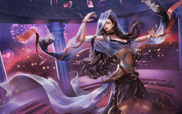 Woman costume sword veil fireworks free wallpaper for desktop - medium preview image