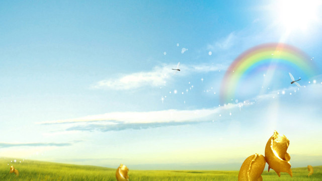Horse field rainbow sky birds free wallpaper for desktop - medium preview image