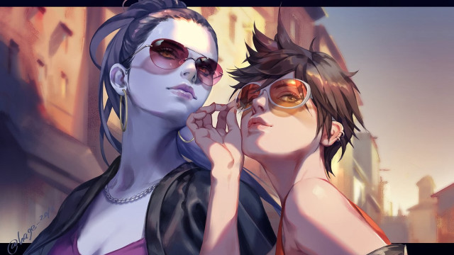 Couple urban arts girls sunglasses free wallpaper for desktop - medium preview image