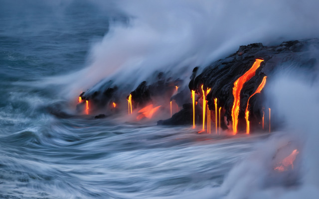 Lava ocean embers fire mountain free wallpaper for desktop - medium preview image