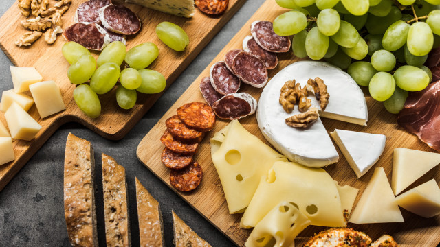 Cheese meats grapes nuts cubism free wallpaper for desktop - medium preview image