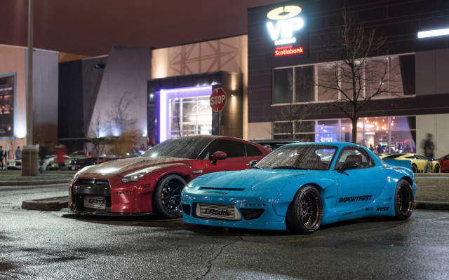 Night parking lot building lit free wallpaper for desktop - medium preview image