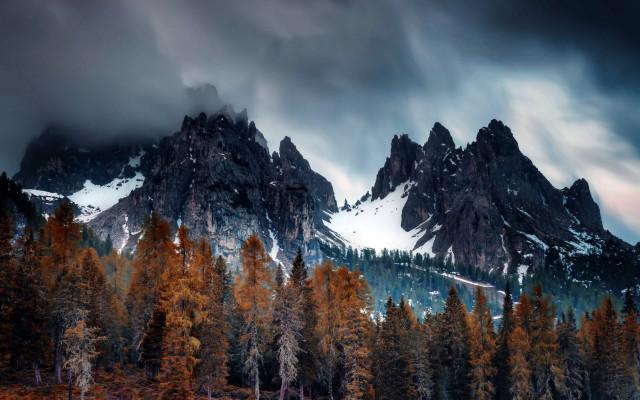 Mountain range autumn leaves campfire free wallpaper for desktop - medium preview image